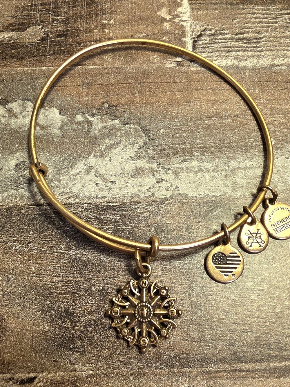 Alex and Ani Rose Gold Compass Charm Bangle Bracelet